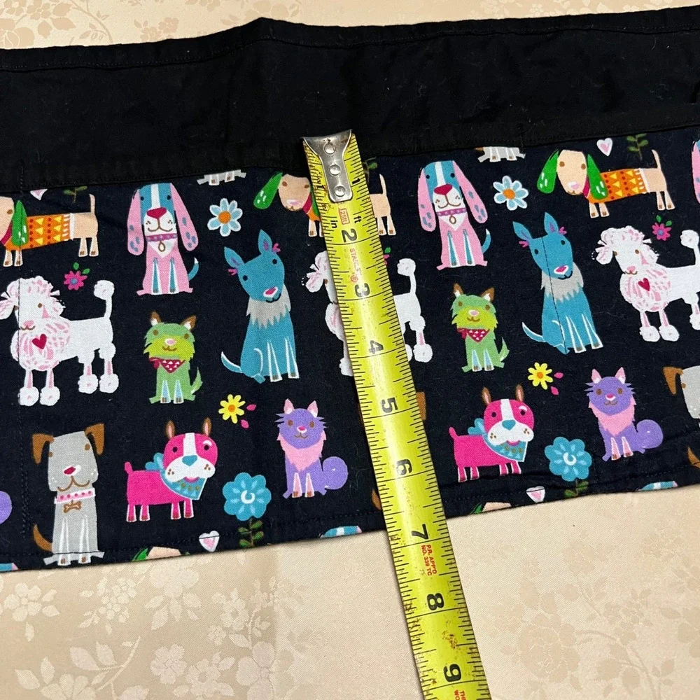 Handmade Dog Print Half Apron 3 Pockets Groomer Server Teacher Black Multi Color
